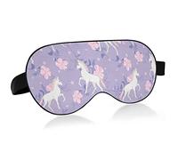 White Unicorns Pink Flowers Stars On Purple Floral Eye Masks Cover Blocks Light Sleep Mask Shade Cover Blindfold Relaxing Eyeshade Cover with Adjustable Head Strap for Men Women Kids