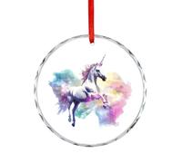 White Unicorrn Rainbow Galaxy Christmas Ornaments Glass Crystal Round Hanging Decorations for Xmas Tree Holiday Party
