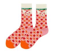 (White) Unisex Japan Style Creative Illustration Patchwork Color Cute Couple Tube Socks