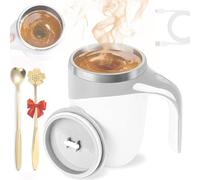 (White) Upgrade Sel-f Stirring Mug, 350ml Rechargeable Stainless Steel Stirring Cup Coffee Blender Cup, Automatic Magnetic Stirring Coffee Mug with 2pc Spoon