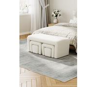 White Upholstered Teddy Fleece Ottoman Bench Set Living and Home White One Size