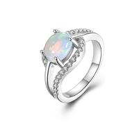 (white, us ring size 7#) New Arrival Natural Ethiopia Colorful Opal Ring Real Gemstone Oval 6*8mm Good Quality 925 Sterling Silver Fine Jewelry For Women