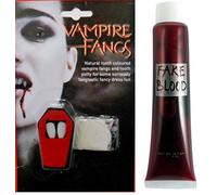 WHITE VAMPIRE FANGS TEETH CAPS & FAKE BLOOD HALLOWEEN DRACULA FANCY DRESS (Vampire Fangs+Fake Blood)