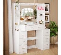 White Vanity Desk &Hollywood Mirror and 7 Drawers