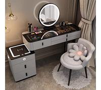 White Vanity Dressing Table Set with Mirror Bluetooth Audio Wireless Charging Cushioned Stool 5 Drawers 100CM - Stylish Makeup Desk for Bedroom Home Decor