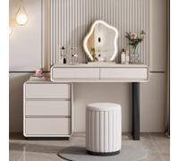 White Vanity Table with Chair and Storage LED Mirror Light Drawer Design Round Stool 120 x 40 x 76 cm Ideal for Makeup and Dressing Room