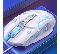 (White) VAORLO Machinery Gaming Mouse Cable Computer Gaming Desktop Laptop Universal 3200 DPI With Breathing Light Wire Mouse