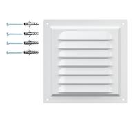 White Ventilation Grille - Square 150 x 150mm / 6 x 6in - Galvanised Steel Air Vent Cover with Protective Mesh - RAL9016 Powder Coated - Rust-Resistant - Indoor Outdoor - Wall Ceiling.