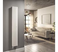 White Electric Vertical Designer Radiator 1.2kW with Wifi Thermostat - Double Panel H1600xW236mm - IPX4 Bathroom Safe