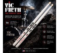 Vic Firth 5A Hickory Drumsticks Wood Tip 2 Pair Value Bundle