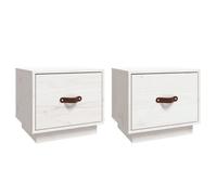 (White) vidaXL 1/2x Solid Wood Pine Bedside Cabinet End Accent Table Multi Colours