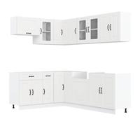 Kitchen cabinet set 11pc white engineered wood & glass 80x46x81.5cm corner-ready