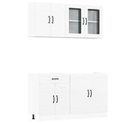 Kitchen cabinet set white engineered wood & glass 4pc 80x46x81.5cm base & walls