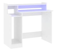 (White) vidaXL Desk with LED Lights Computer Table Study Writing Desk Engineered Wood