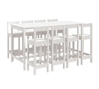 (white) vidaXL Garden Bar Set Wooden Table and Chairs Pub Set 9 Piece Solid Wood Pine