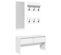 vidaXL Hallway Furniture Set - Shoe Bench, Mirror & Coat Racks - Engineered Wood - Space-Saving Design - White