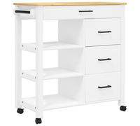 (white) vidaXL Kitchen Trolley Rolling Cart Storage Cart Trolley MONZA Solid Wood Pine