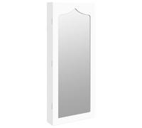 vidaXL Wall-Mounted Mirror Jewellery Cabinet - White Engineered Wood Organizer with Spacious Drawers, Hooks and Hangers