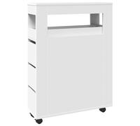 (white) vidaXL Narrow Bathroom Cabinet with Wheels Storage Cupboard Engineered Wood