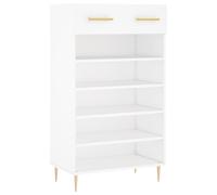 vidaXL White Shoe Cabinet with Drawer and Compartments - Engineered Wood Shoe Stand for Living Room or Hallway, Provides Stylish Storage