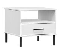 Vidaxl Bedside Table With Metal Legs White Solid Wood Pine Oslo, White