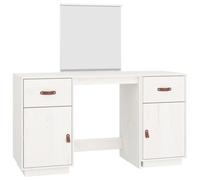 (White) vidaXL Solid Wood Pine Dressing Table Set with a Mirror Desk Multi Colours