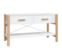 vidaXL TV Cabinet White - Fashionable and Functional Engineered Wood TV Stand with Solid Pinewood Legs for Living Room - Scandinavian Style - Storage for Magazines, DVDs and More