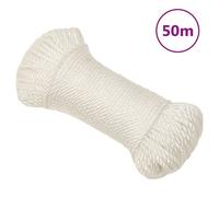 vidaXL Braided Polypropylene Work Rope - Durable & Weather-Resistant 3mm Dia./50m Length, White Poly Cord for Multipurpose Use Indoors & Outdoors