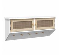 (white) vidaXL Wall-mounted Coat Rack Engineered Wood and Natural Rattan Multi Colours