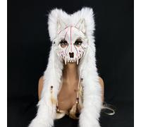 (White Viking Wolf (1pc)) [Viking Phantom Mask] Realistic Viking-Inspired Phantom Mask | Wolf Head Costume Accessory With Faux Fur | Durable PP Material, Ideal For Halloween