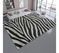 White Vintage Flannel Area Rug,160 x 230 cm Large Area Carpet for Living Room Kids Room Decor Soft Touch -Minimalism Abstract Zebra Texture Non Slip Durable Machine Washable Printed Carpet