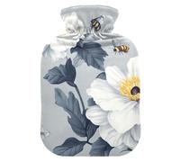 White Vintage Flower Bee hot Waterbottle with Soft Cover, 2L Water Bag for Pain Relief, Menstrual Cramps, bolsas de agua Caliente para Dolores
