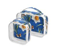 White Vintage Flowers Butterfly 2 Pack Clear Clear Travel Toiletry TSA Approved Waterproof Makeup Bag Travel Men’s Shaving kit