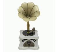 White Vintage Gramophone Recorder, Decorative Turntable with BT/USB Headphone Connection, HiFi, Handcrafted by Pure Oak，Great for Music Player, Home Decor, Retro Collection/Classic Gift (RT-135)