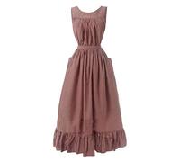 White Vintage Maid Ruffle Apron for Women Colonial Pioneer Peasant Apron Pinafore Adjustable Kitchen Gift, Dry Rose, Large