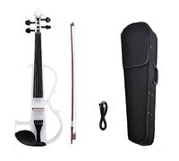 White Violin Solid Wood 4/4 Electric Mute Violin Bow Case KIT Quieter Practicing Clear Sounds Compatible W/Guitar