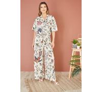 White Viscose Bird And Floral Print Tie Front Shirt Yumi White 14