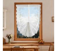 White Voile Curtain Semi Sheer Lace Curtains Floral Pattern Window Net Curtains Boho Light fitering Pull Off Window Treatments for Kitchen Living Room Bedroom Cafe-1 Panel (White, 80W x 100H cm)