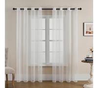 White Voile Curtains for Living Room - Premium Anti-Wrinkle Eyelet Net Curtains, Semi-Sheer Privacy Panels for Bedroom, Bay Window & Patio Doors, Light Filtering Textured Drapes (2 Panels)-55x63inch