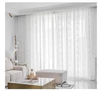 White Voile Curtains Lace Jacquard Sheer Curtains for Living Room Floral Pencil Pleat Net Curtains for Bedroom Window Treatment 2 Panels, W200xL270cm,White