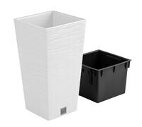 (White, W29.5cm x H55cm) Tall Flowerpot Planter Square Indoor Outdoor Removable Insert Textured Modern
