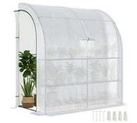 White Walk-In Greenhouse Lean To Wall With Window & Door