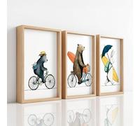 White Wall Art Cartoon Prints for Home Decor Bear Surfboard Fun Canvas Prints Artwork Hanging Pictures for Bedroom Bathroom Living Room Hallway Kitchen or Office