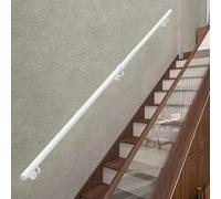 White Wall Mount Hand Rails for Indoor Outdoor Stairs, 1m 1.8m 2m 3.5m 6m Round Pipe Staircase Handrail Wrought Iron Safety Grab Bar for Elderly(2ft/60cm)
