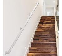 White Wall Mount Stair Grab BarNonSlip Metal Wrought Iron Railing 2ft/60cm Safety Handrail for Stairs Home Staircase Support Durable Square Tube Design