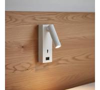 White Wall-Mounted LED Reading Light with USB Charging Port | 3W 3000K Warm White, Adjustable Arm, Integrated Switch, Aluminium IP20, 3 Year Guarantee