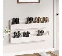 White Wall Mounted Shoe Racks 2-Piece Solid Pine Wood Storage - 110x9x23cm