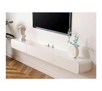 White Wall Mounted TV Stand with Drawers, Solid Wood Floating Media Console, Living Room Storage Shelf with Router Hole & Hollow Back - Stylish TV Cabinet for Home