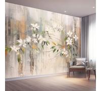 White Wall Mural, Classic Plants White Flowers Branches Oil Painting Home Decor for Modern Kids Bedroom Living Room, Non-Woven Wall Paper 300 x 210 cm (W x H) Photo Wallpaper (Not Peel and Stick)