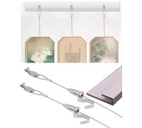 White Wall Picture Hanging System - 49" Steel Wire Photo Rail with Spring Hooks Decorative Gallery Rail for Easy Art Display Perfect for Home & Exhibition